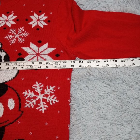 Mickey Mouse Disney Womens Sweater Red L Christmas Holiday Snow Cotton Blend - Picture 8 of 10